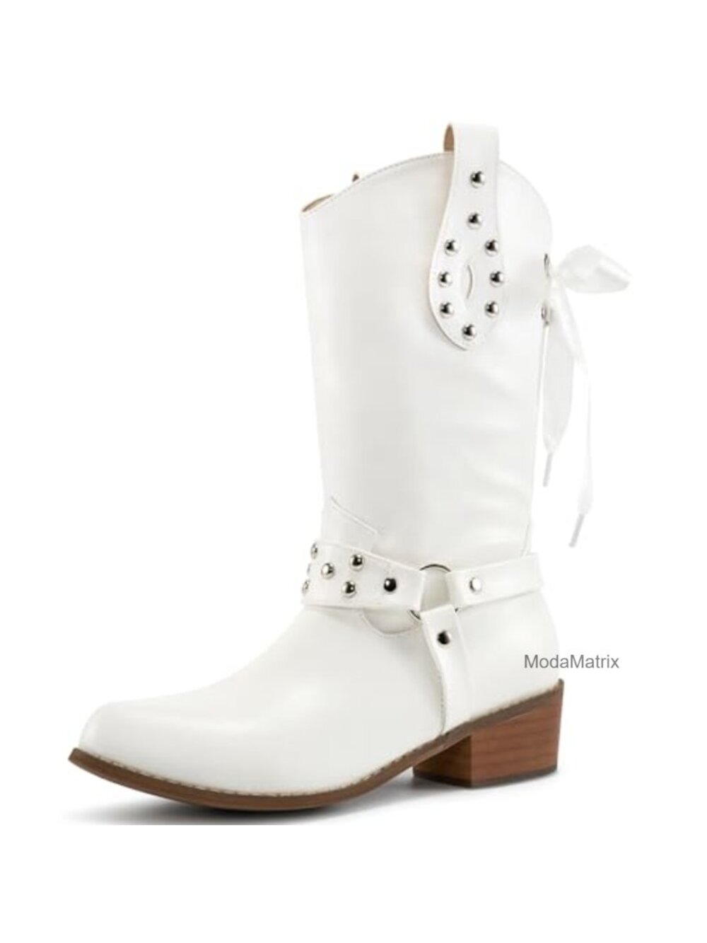 Faux Leather Mid Calf Cowboy Boots Pointed Toe Pull-On Western Womens